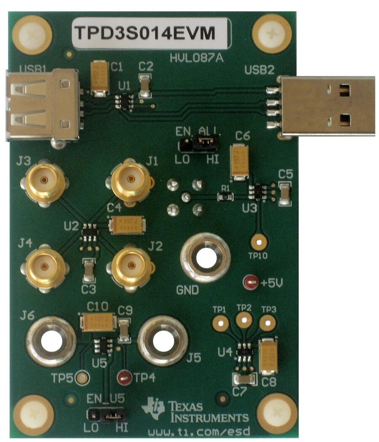 TPD3S014EVM TPD3S014EVM - USB 保护与 VBUS 过流限制相集成的评估模块 top board image