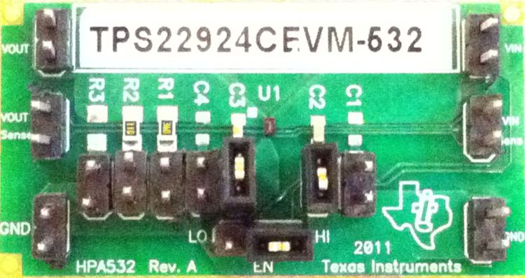 TPS22924CEVM-532 TPS22924C 超小型、低输入电压、超低 Ron 负载开关评估模块 top board image