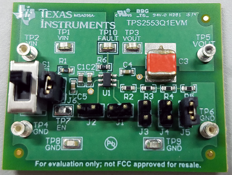 TPS2553Q1EVM TPS2553-Q1 精密限流配电开关评估模块 top board image