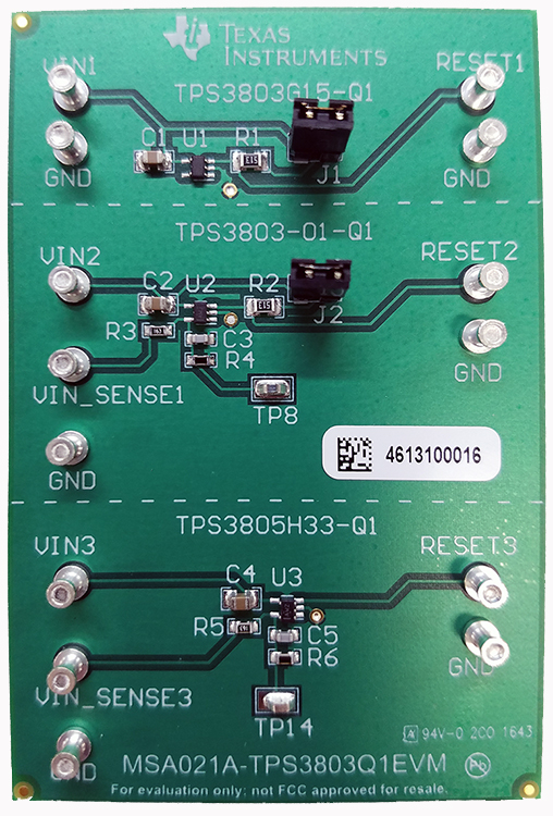 TPS3803Q1EVM TPS3803X-Q1 电压检测器评估模块 top board image