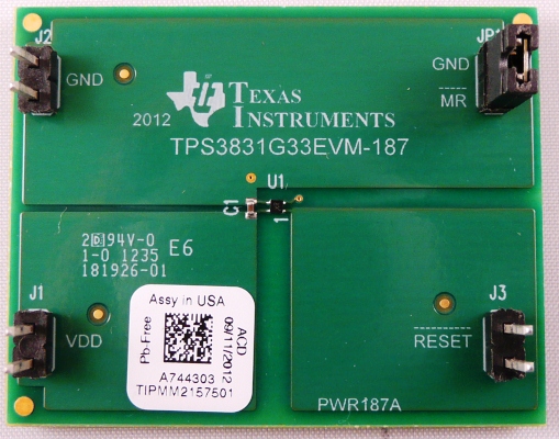 TPS3831G33EVM-187 超低 150nA、超小电压监控器评估模块 top board image
