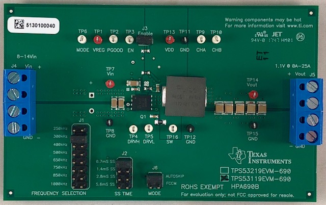 TPS53119EVM-690 TPS53119 Eco-mode™ 单路同步降压转换器评估模块 top board image