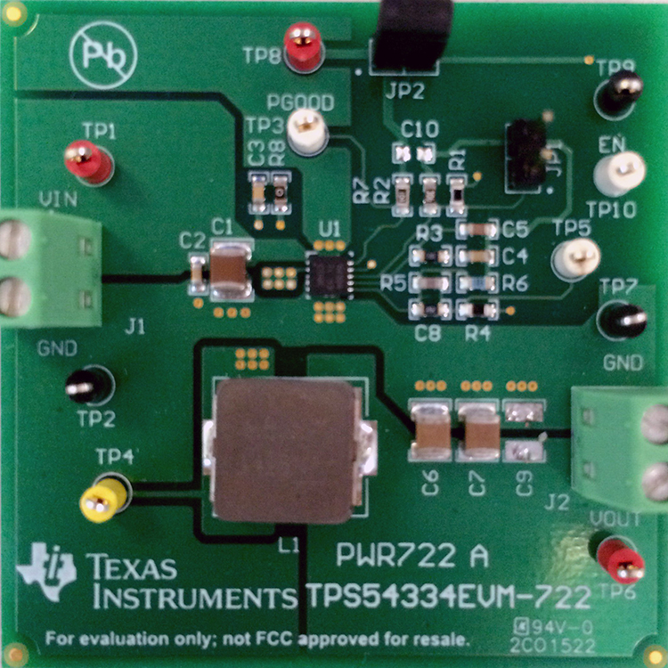 TPS54334EVM-722 TPS54334EVM-722 3A 稳压器评估模块 top board image