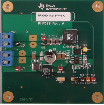 TPS54540-Q1EVM-593 TPS54540-Q1EVM-593 符合汽车应用要求的降压转换器，7V 至 42V 输入 top board image