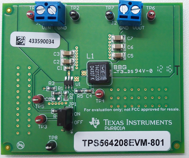 TPS564208EVM-801 TPS564208 4.5V 至 17V 输入、4A 输出同步降压转换器评估模块 top board image