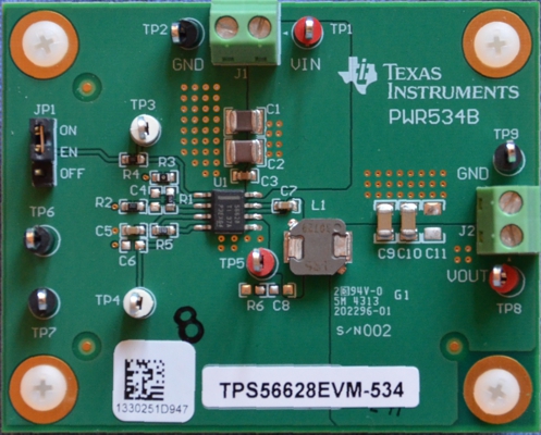 TPS56628EVM-534 TPS56628EVM-534 - 18V 输入、6A 同步降压转换器评估模块 top board image