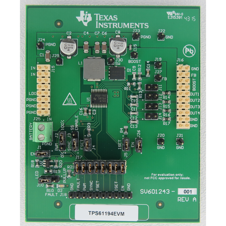 TPS61194EVM TPS61194 4 通道 LED 驱动器评估模块 top board image