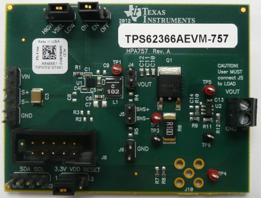 TPS62366AEVM-757 TPS62366AEVM-757 评估模块 top board image