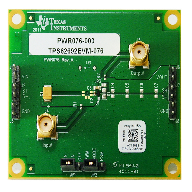 TPS62692EVM-076 TPS62690/1/2/3 高效 VIN 降压转换器评估模块 top board image