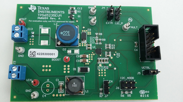 TPS65235EVM-694 具有 I2C 接口的 TPS65235 LNB 稳压器评估模块 top board image