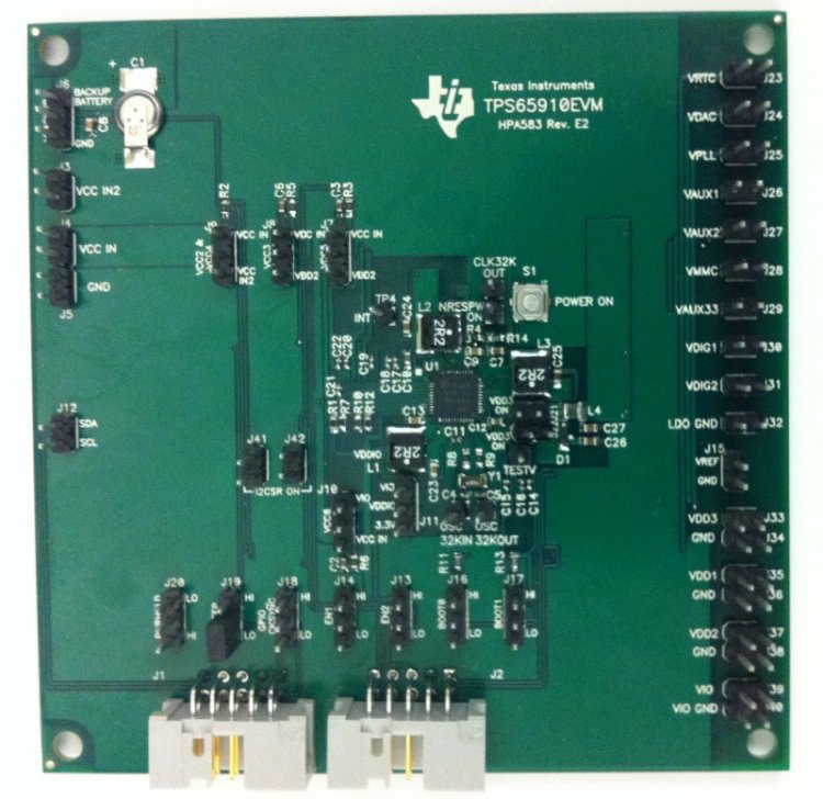TPS65910A3EVM-583 TPS65910A3EVM-583：用于带 DDR3 的 AM335x 的集成电源管理单元评估模块 top board image