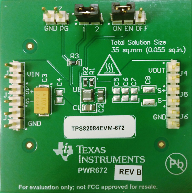 TPS82084EVM-672 具有集成电感的 2A 降压转换器评估模块 top board image