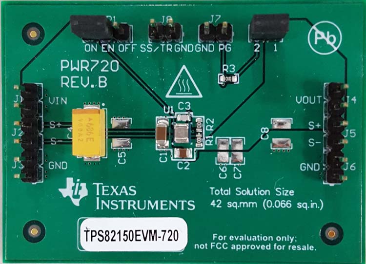 TPS82150EVM-720 集成电感的 17V、1A 降压转换器评估模块 top board image