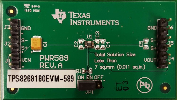 TPS8268180EVM-589 1.6A 完整降压转换器解决方案评估模块 top board image