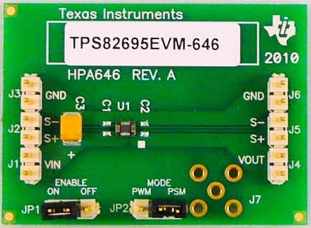 TPS82695EVM-646 用于 TPS82695 500-mA、高效 MicroSiP&trade; 降压转换器的评估模块 top board image