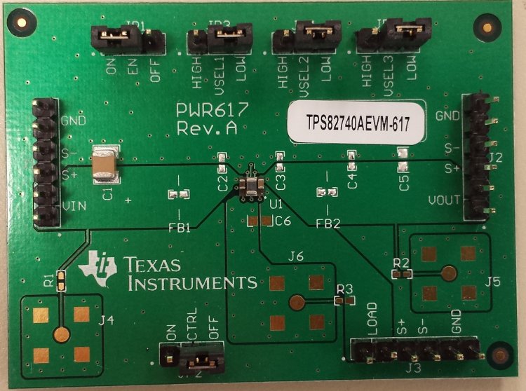 TPS82740AEVM-617 用于 TPS82740ASIP 超低静态电流、完全集成低噪声降压转换器的评估模块 top board image