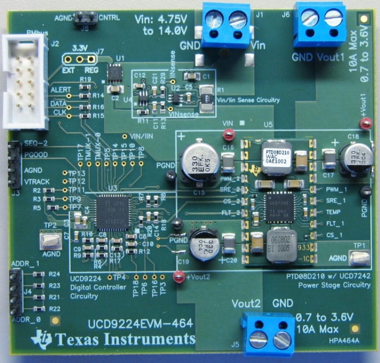 UCD9224EVM-464 用于 UCD9224 数字 PWM 系统控制器的评估模块 top board image