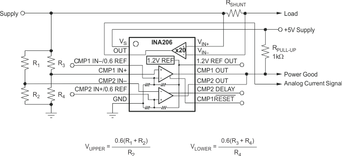 INA206 INA207 INA208 analog_output_current_shunt_monitor_with_comparators_sbos360.gif