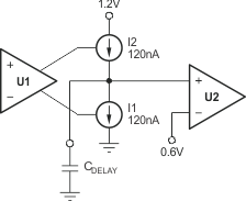 INA206 INA207 INA208 simplified_model_comparator_2_delay_circuit_sbos360.gif