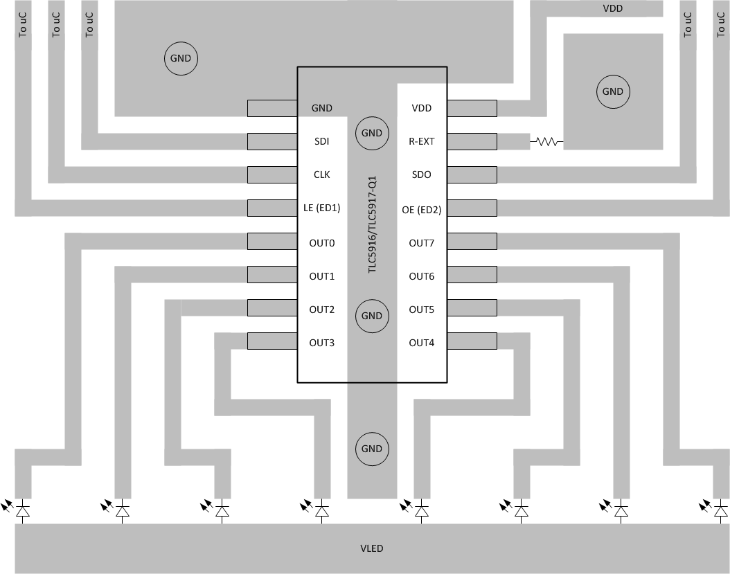 TLC5916-Q1 TLC5917-Q1 layout_example_slvs814.gif