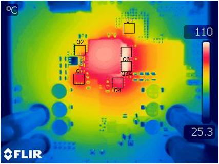 LM251772Q1EVM-PD Thermal Image: VIN = 12.0V, VOUT = 36.0V, IOUT = 5.0A, No Forced Air Cooling