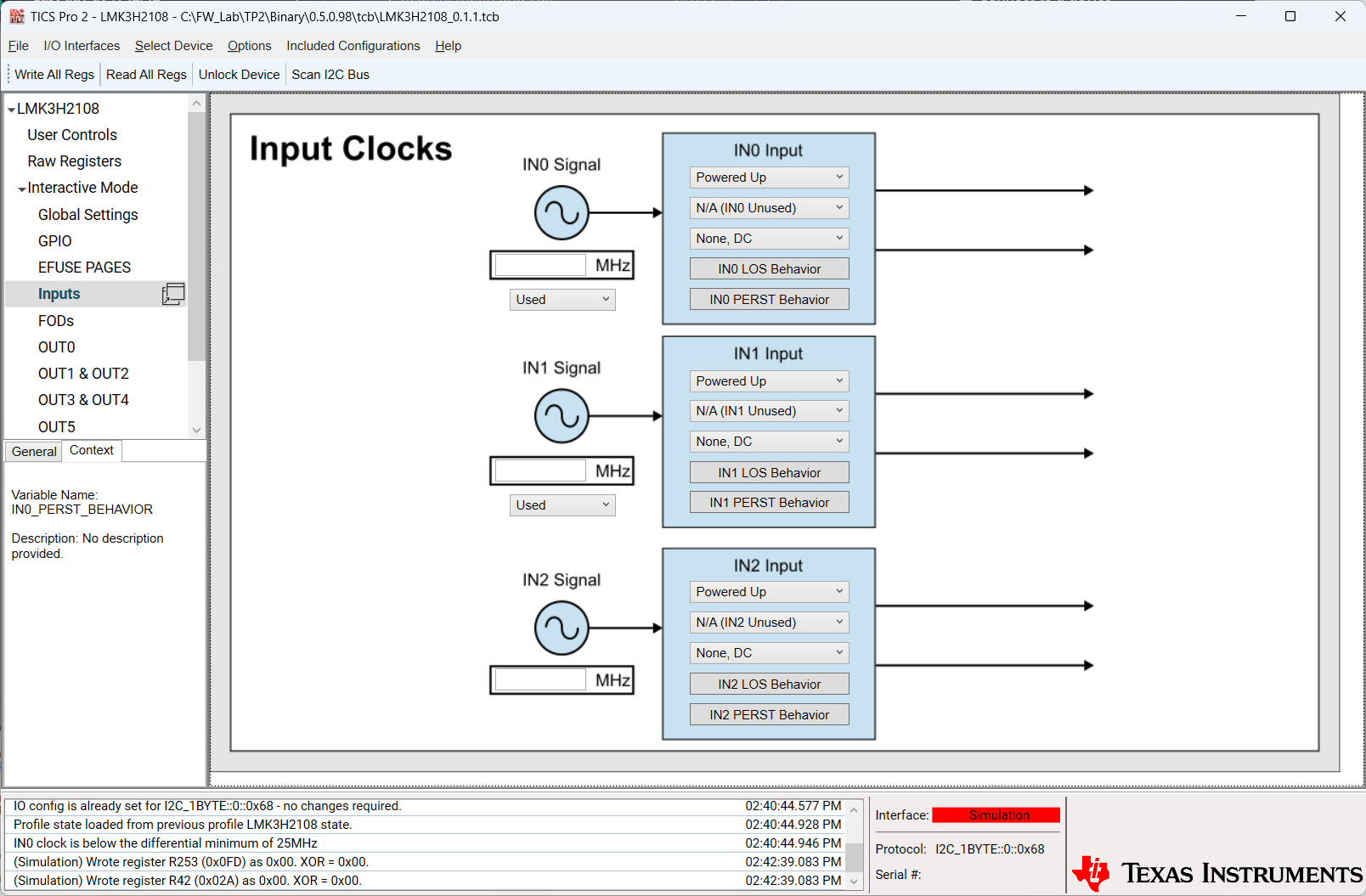 LMK3H2108EVM LMK3H2108 Inputs Page