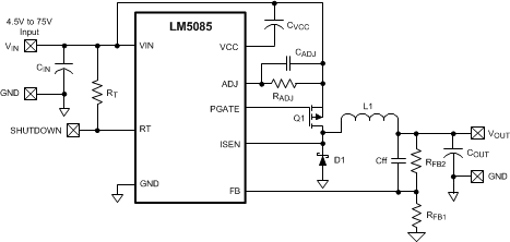 LM5085 LM5085-Q1 Typical Application, Basic Step Down
Controller LM5085 LM5085-Q1 30057701.gif