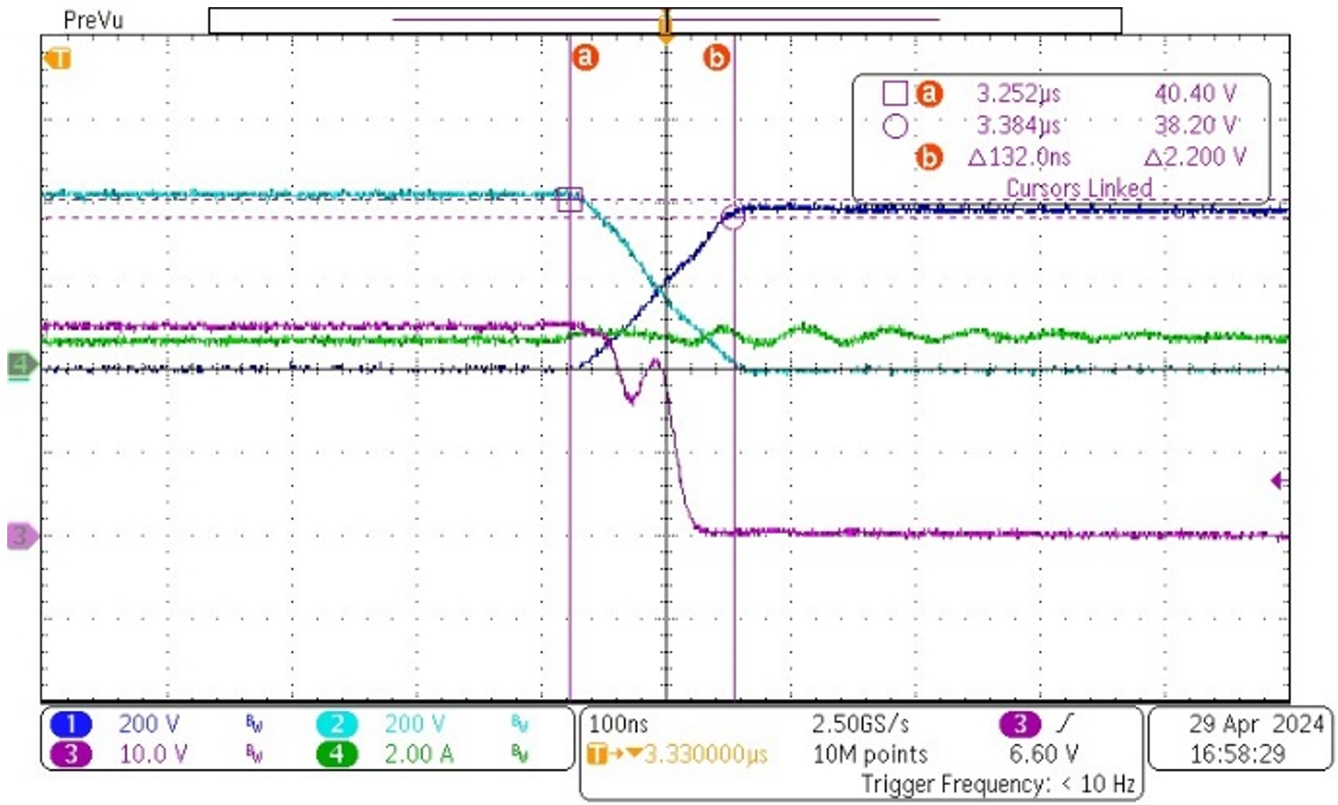 PMP41037 800VIN, Forward Operating With 0A Load (Zoom in at Falling Edge) PMP41037 800VIN, Forward Operating With 0A Load (Zoom in at Falling Edge)