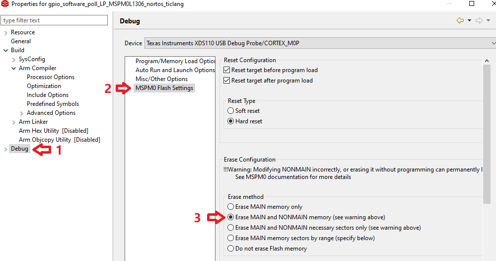  启用 NON-MAIN 闪存擦除