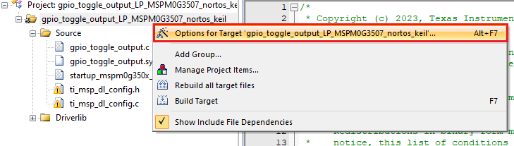  打开目标的选项