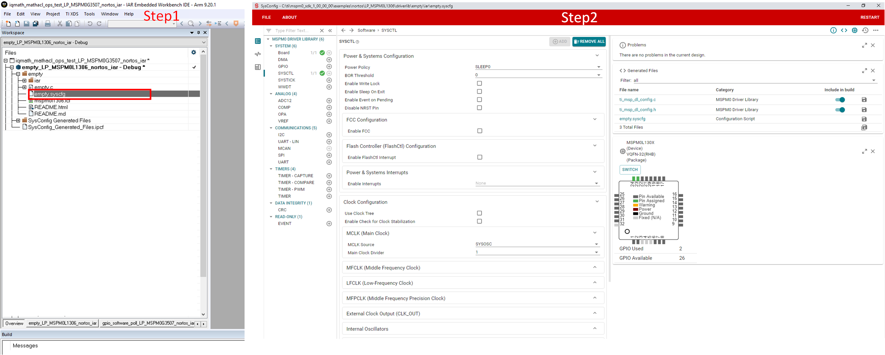  将 SysConfig 与 IAR 配合使用