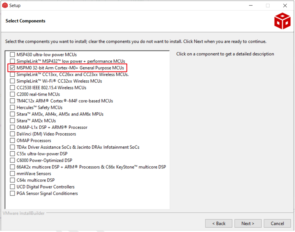  安装 CCS - 选择 MSPM0 支持元件