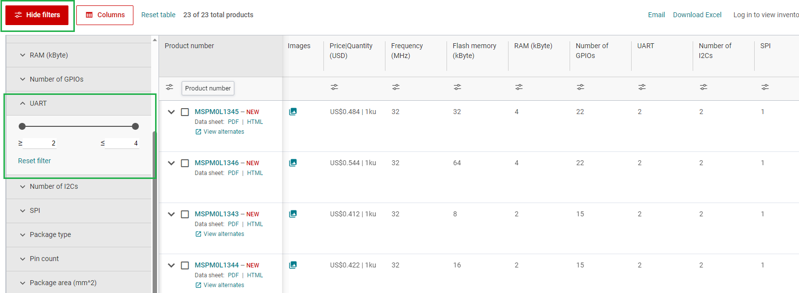  MSPM0 产品选择工具