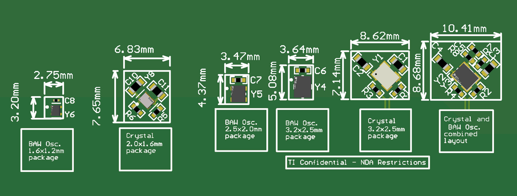  CDC6C 振荡器可用封装和布局示例