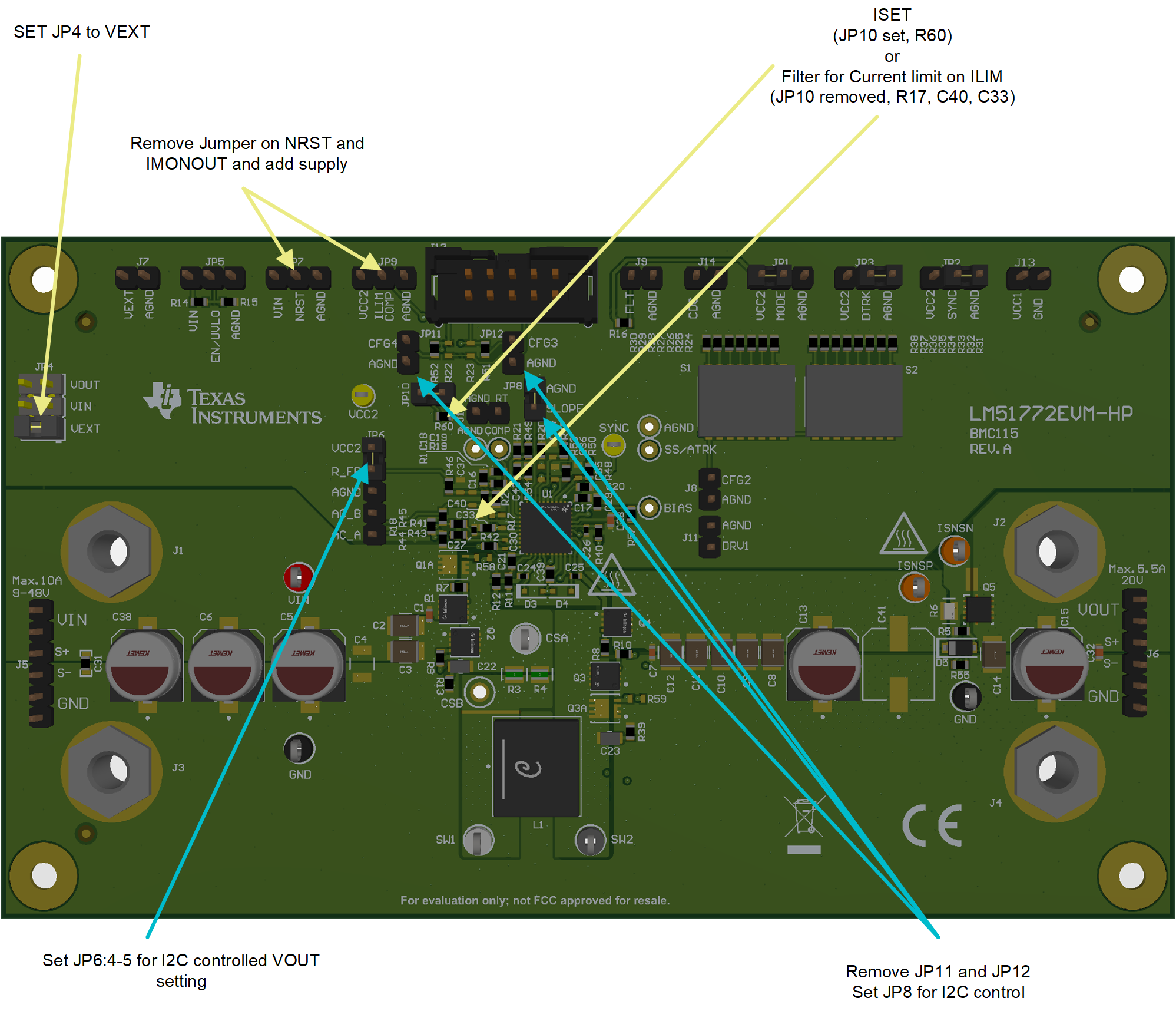  用于使用 I2C 的备用操作的 EVM 设置和控制元件