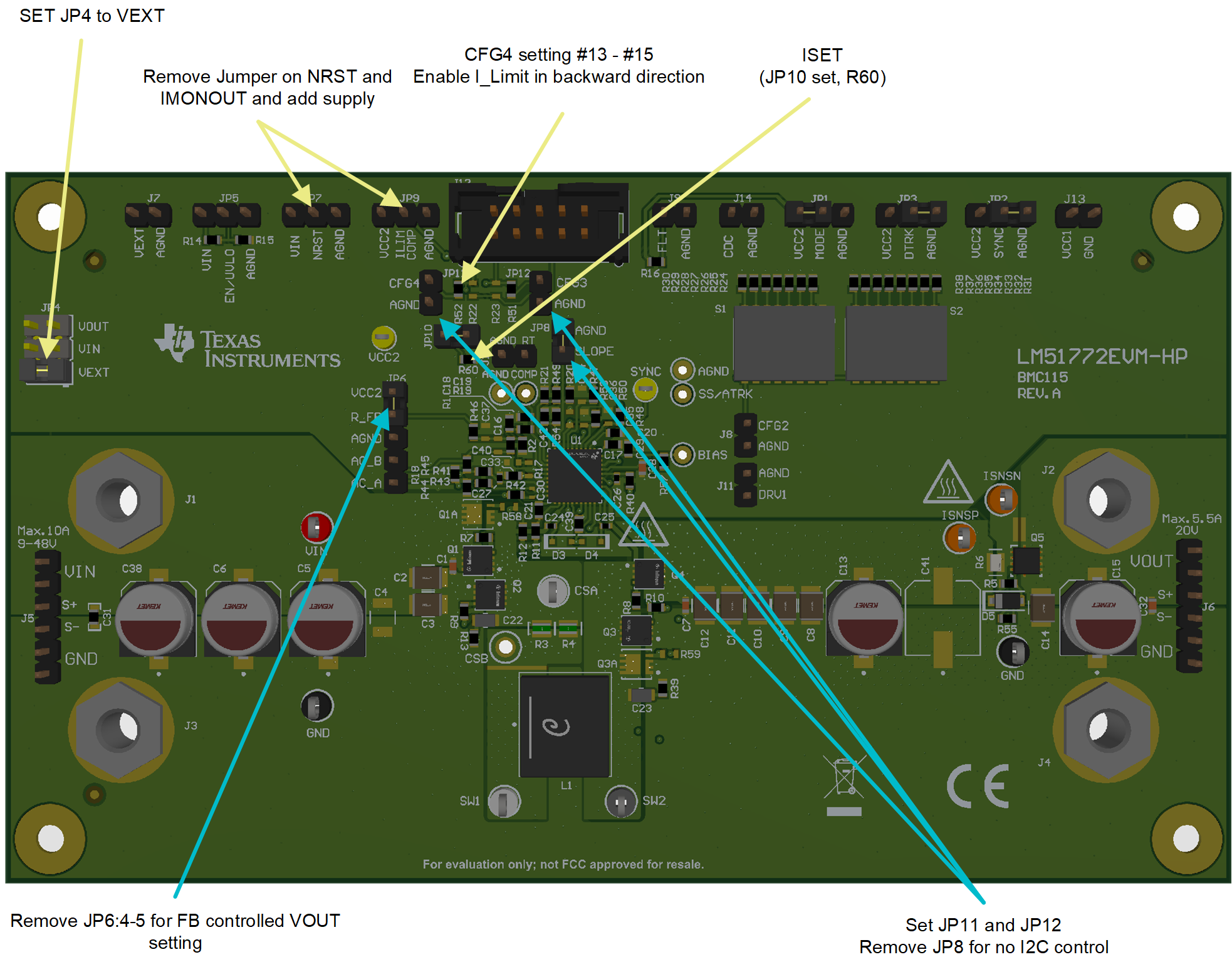  用于不使用 I2C 的备用操作的 EVM 设置和控制元件