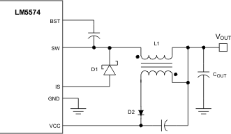 LM5574 Vcc Bias With Additional Winding on the Output Inductor