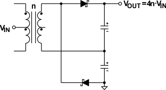 Half-Wave Rectifier Without Centered Ground and Center-Tapped Secondary Performs Voltage Doubling Twice, Hence Quadrupling VIN GUID-4276CE69-5135-49DC-B116-F4DA18AE1D2C-low.gif