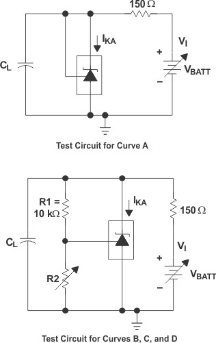 TL1431-SP Test Circuits
for Curves A Through D GUID-86A3DB19-DD9C-4494-A1B5-F4FB5B8D2C54-low.gif