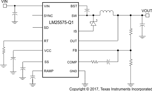 LM25575-Q1 SNVSB28_simplified_application_schematic.gif