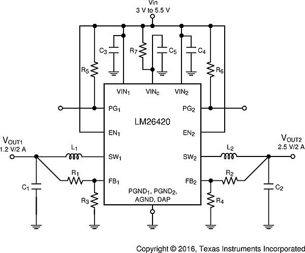 LM26420-Q1 LM26420_Typical_High_Efficiency_DCDC_Application_Circuit6.gif
