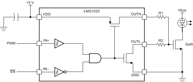 LMG1025-Q1 典型的电路实现
