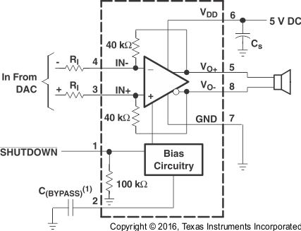 TPA6211T-Q1 Typical Differential Input Application Schematic