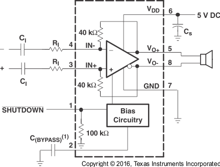 TPA6211T-Q1 Differential Input Application Schematic Optimized With Input Capacitors