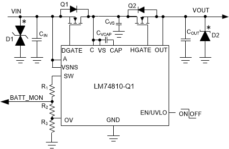 Circuit Implementation with Optional Protection Components for LM74810-Q1 GUID-C5CAACF0-B0EA-410C-91DF-E694F6D92060-low.gif