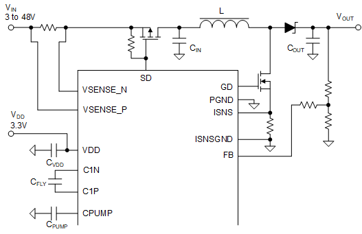 LP8864-Q1 Charge Pump Enabled
                    Circuit