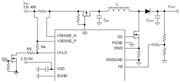 LP8864-Q1 VIN UVLO Setting Circuit Without Current Leakage Path