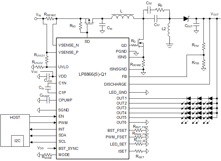 LP8866S-Q1 SEPIC Mode with
          Three LEDs in Series