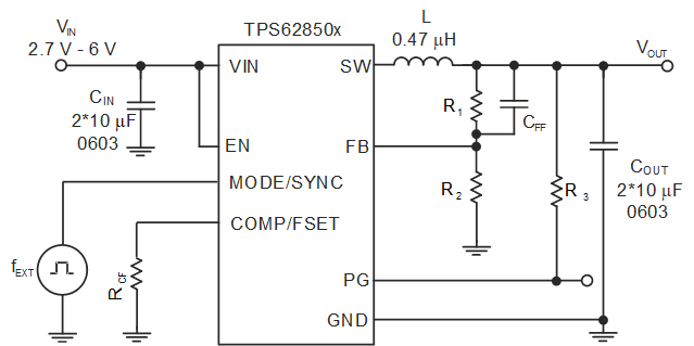 TPS628501 TPS628502 TPS628503 使用外部同步的原理图