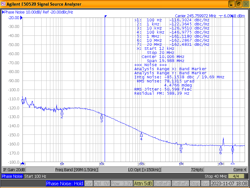 LMK5C22212A APLL1 BAW 的 245.76MHz HSDS 输出 LMK5C22212A APLL1 BAW 的 245.76MHz HSDS 输出